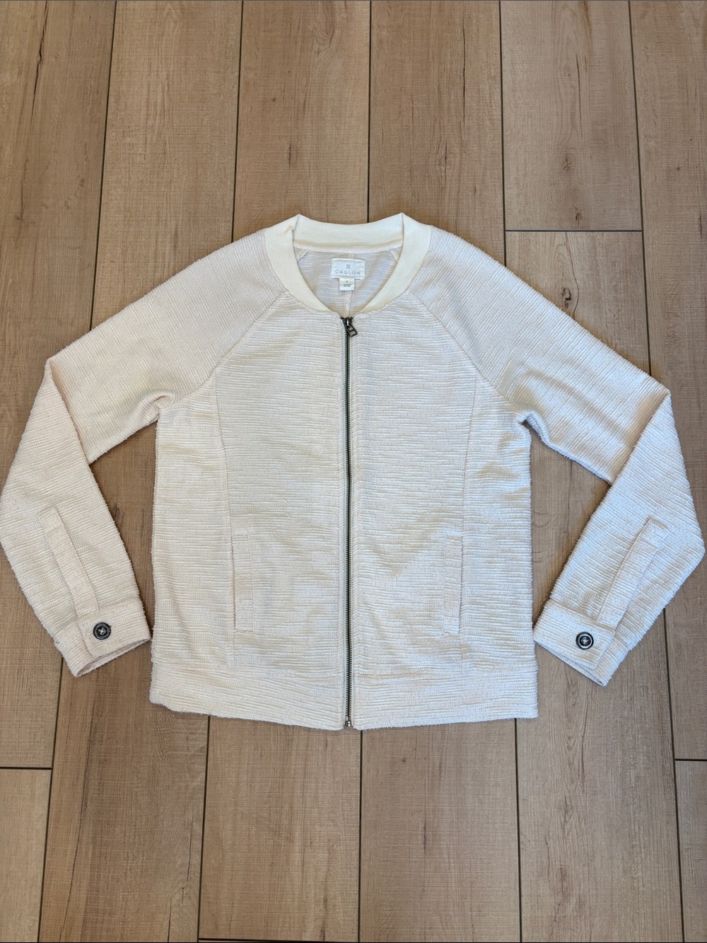 Caslon Cream Textured Bomber Jacket